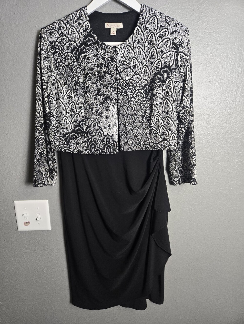 CB Established 1962 Black & White Formal Dress With Matching Jacket Size 8